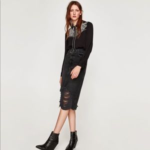 Zara New Denim Midi Skirt with Belt